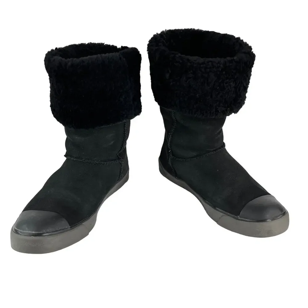 Ugg Delaine Sheepskin Boots 7 Black 1886 Fold Over